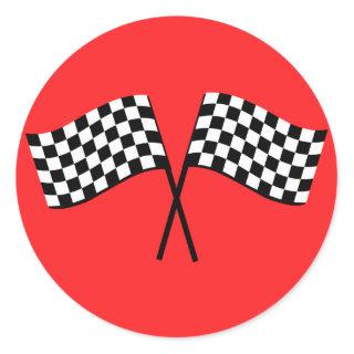 Black and White Checkered Racking Flags Racing Red Classic Round Sticker