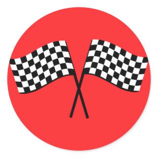 Black and White Checkered Racking Flags Racing Red Classic Round Sticker