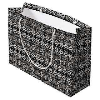 Black and White Christmas Fair Isle Pattern Large Gift Bag
