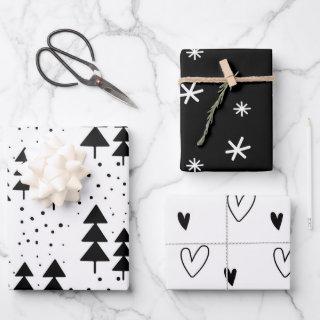 Black and White Christmas Trees Snowflakes Hearts  Sheets