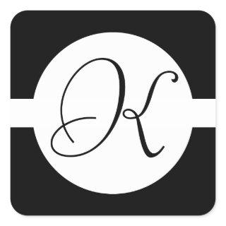 Black and White Circle Monogram Square Sticker