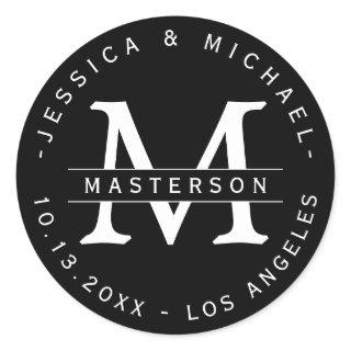 Black and White Classic Monogram Wedding Stickers