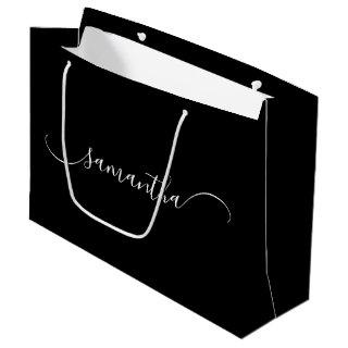 Black and White Classy Curved Swash Signature Name Large Gift Bag