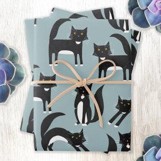 Black and White Cute Tuxedo Kitty Cats Pattern  Sheets