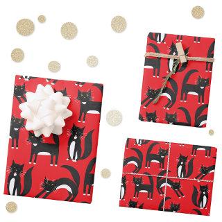 Black and White Cute Tuxedo Kitty Red Pattern  Sheets
