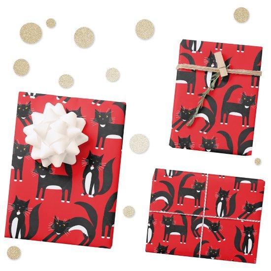 Black and White Cute Tuxedo Kitty Red Pattern  Sheets