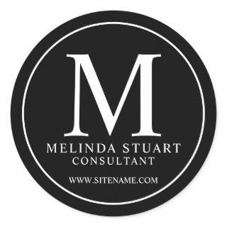 Black and White Elegant Monogram Business Classic Round Sticker