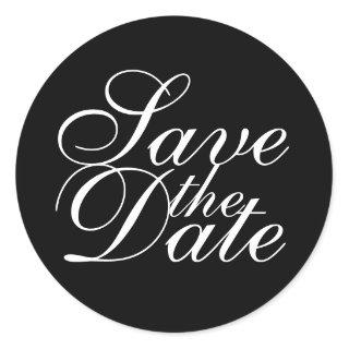 Black and White Elegant Wedding Save the Date Classic Round Sticker