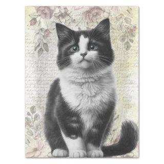 Black and White Floral Cat Kitten Tissue Paper