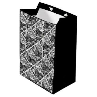 Black And White Floral Patterned Drawing  Medium Gift Bag