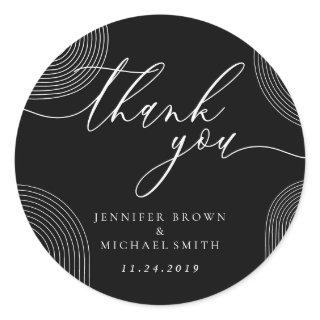 Black and White Geometric Line Branding Thank You Classic Round Sticker