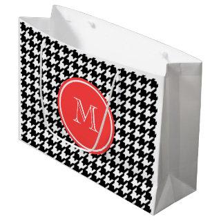 Black and White Houndstooth Coral Monogram Large Gift Bag
