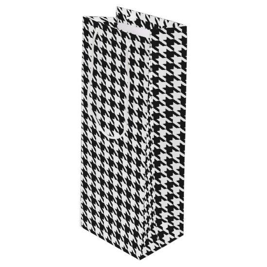 Black and White Houndstooth Pattern Wine Gift Bag