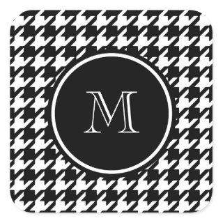 Black and White Houndstooth Your Monogram Square Sticker