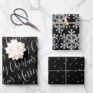 Black and white Merry Christmas Snowflakes set  Sheets