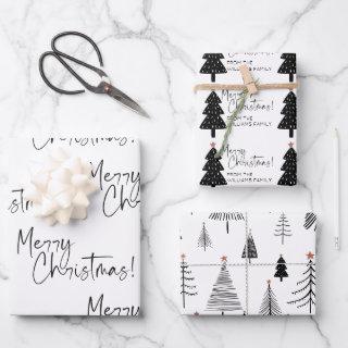 Black and White Merry Christmas Tree Name  Sheets