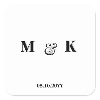 Black and White Modern Couple Monogram Initials Square Sticker