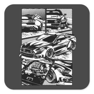 BLACK AND WHITE MUSCLE FURY SQUARE STICKER