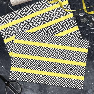 Black And White Op Art Patterned Stripes on Yellow Tissue Paper