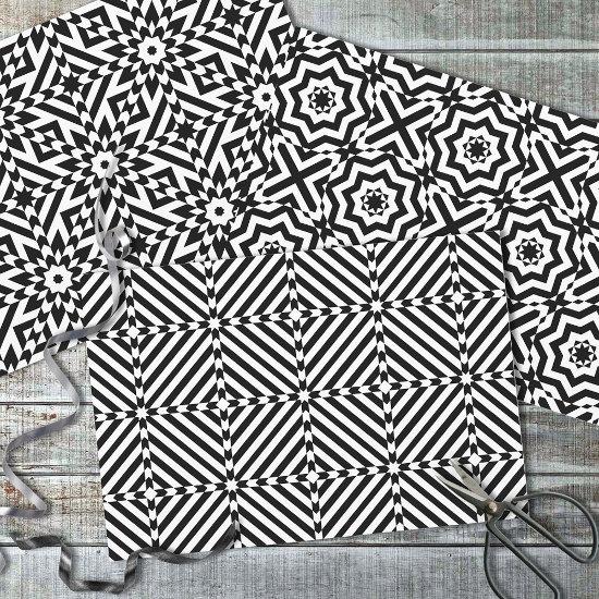 Black and White Optical Illusion Mosaic Patterns  Sheets