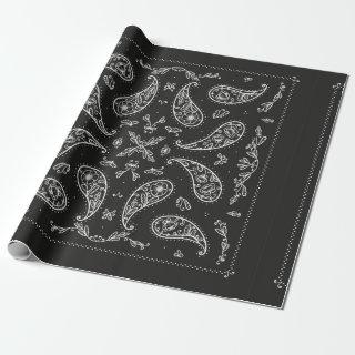 Black and White Paisley Bandana Ornament Print. Vi