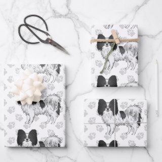 Black And White Papillon Cartoon Dogs With Paws  Sheets