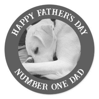 Black and White Photo of Cute Dog Resting on Paw Classic Round Sticker