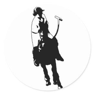 Black and White Polo Player Swinging Mallet Classic Round Sticker