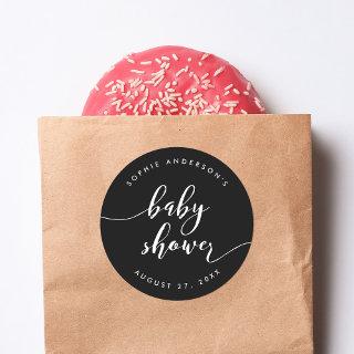 Black and White Relax Script Baby Shower Classic Round Sticker