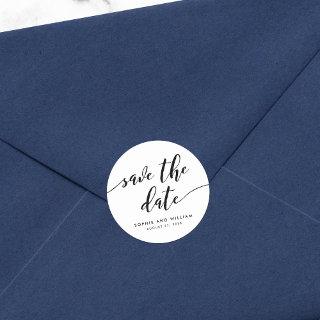 Black and White Relax Script Save the Date Classic Round Sticker
