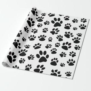 Black and White Scattered Dog Paw Prints