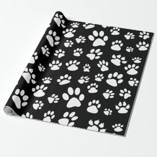 Black and White Scattered Dog Paw Prints