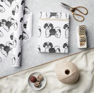 Black And White Shih Tzu Cute Cartoon Dog Pattern