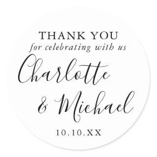 Black And White Signature Wedding Favor Thank You Classic Round Sticker