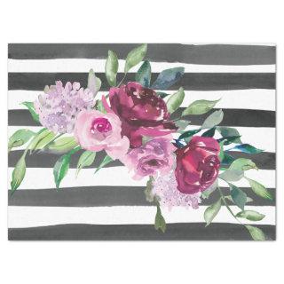 Black and White Striped Floral Tissue Paper