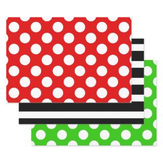 Black and White Striped Green Red Polka Dot  Sheets