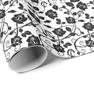 Black And White Stylized Roses Pattern