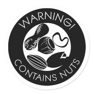 Black and White Warning Contains Nuts Symbol Classic Round Sticker