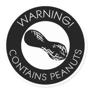 Black and White Warning Contains Peanuts Symbol Classic Round Sticker