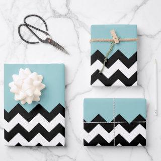 Black and White Zigzag Pattern, Chevron, Blue  Sheets