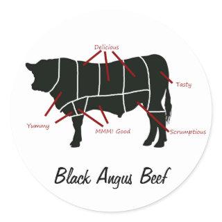 Black Angus Beef  Butcher Chart - Tasty Yummy Classic Round Sticker