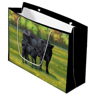Black Angus Cow & Cute Calf in Summer Pasture Large Gift Bag