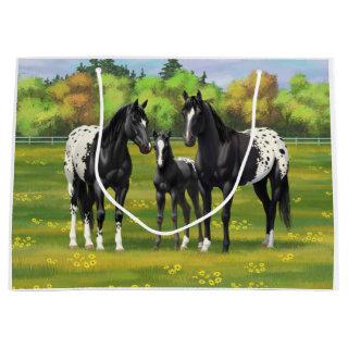 Black Appaloosa Horses In Summer Pasture Large Gift Bag