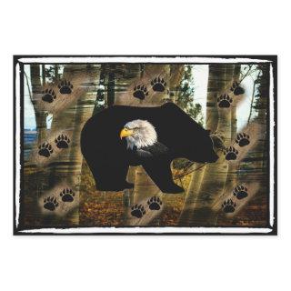 Black Bear Bald Eagle Bear Paw Prints Wilderness  Sheets