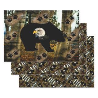 Black Bear Bald Eagle Bear Paw Prints Wilderness  Sheets