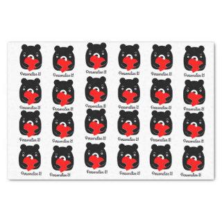 Black bear holding a heart tissue paper