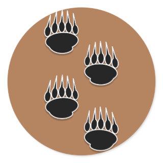 Black Bear Paw Prints On Earth Tone Background Classic Round Sticker