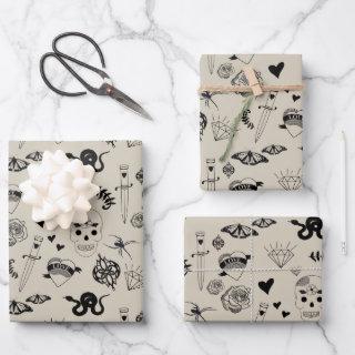 Black & Beige Hand Drawn Tattoo Pattern  Sheets