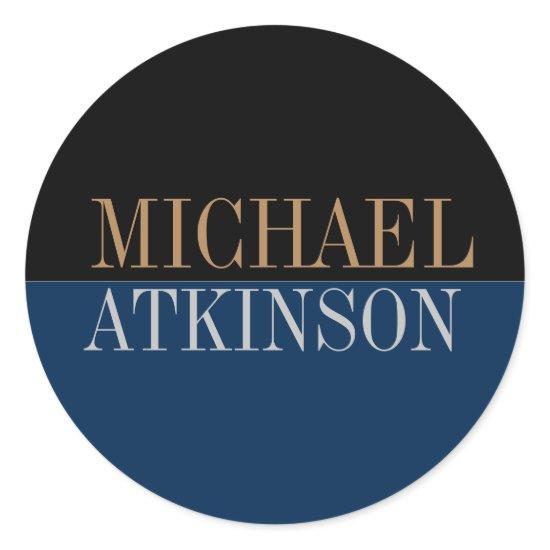 Black Blue Bold Text Trendy Stylish Classic Round Sticker