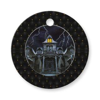 Black Boarder Haunted House Halloween Favor Tags